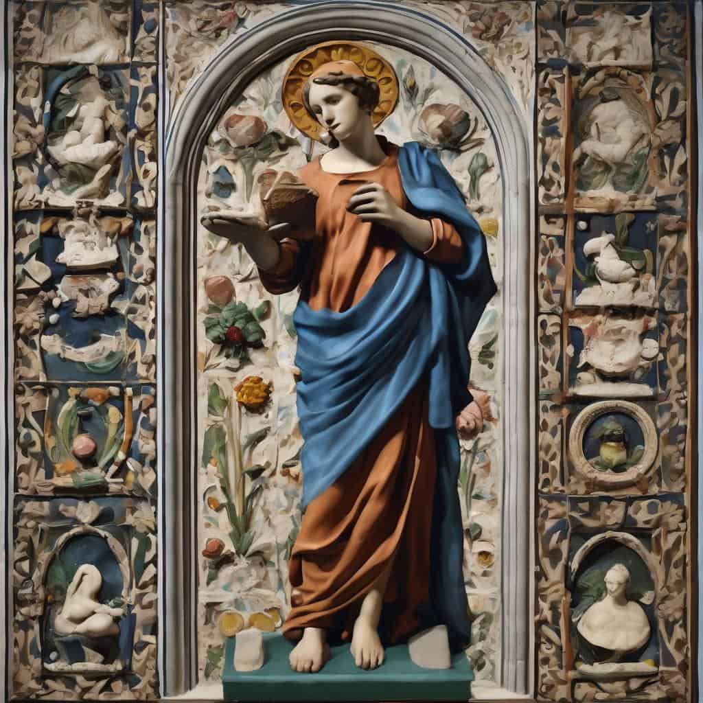 Παλαιά θρησκευτική εικόνα με κορινθιακή θεότητα και σύγχρονης εποχής καλλιτεχνική δημιουργία.